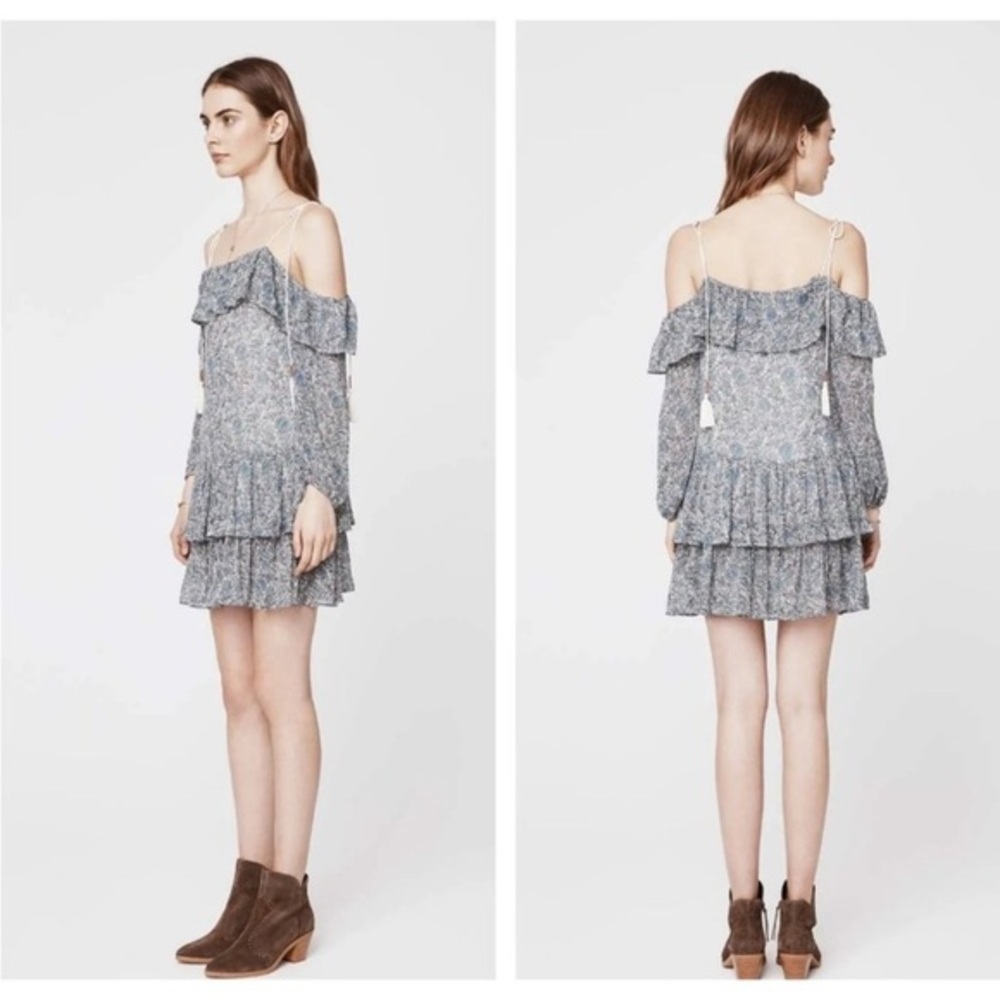 REBECCA MINKOFF DEXTER FLORAL BLUE WHITE CREAM PRINT FLOWY TUNIC DRESS S